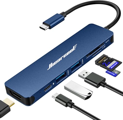Hiearcool USB C Hub for MacBook Air/Pro, 7-in-1 USBC Adapter Multiport with 4K HDMI Dongle, USB-C Dock Laptop Docking Station for Thunderbolt 3/4 Laptops and Other Type-C Devices - color: Navy Blue