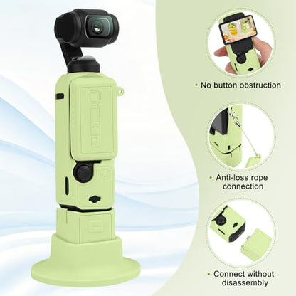 Silicone Case for DJI Osmo Pocket 3/Xtra Muse Camera with Fixed Base & Anti-Loss Lanyard, Compatible with Xtra Muse Accessories – for Travel Vlogging Daily Filming (Green) - color: Green