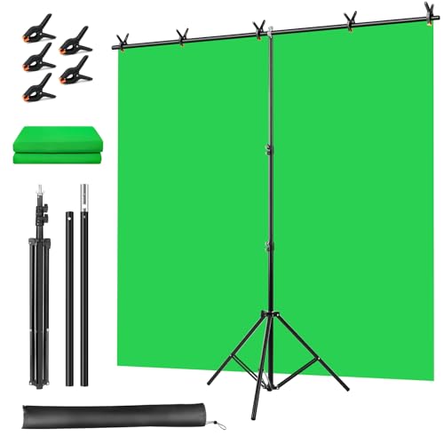 Green Screen Backdrop Kit, Portable Greenscreen Background with T-Shaped Stand, 5 Clamps & Carrying Bag for Photography, Streaming, Zoom, Gaming, (Green, 6.5 Feet X 5.0 Feet) - color: 78×59IN Green