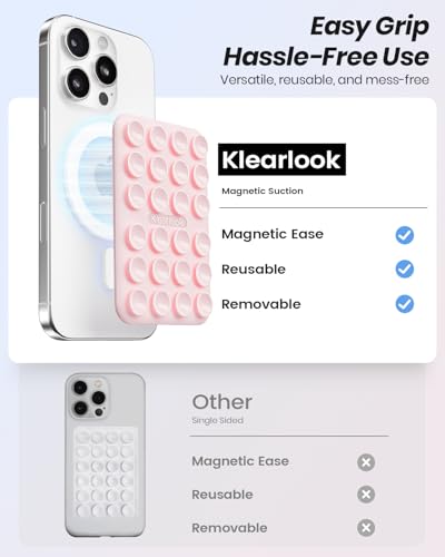 Klearlook 2Pack Magnetic Suction Phone Mount for MagSafe Case, Sticky Phone Grip Holder for iPhone, Removable Hands-Free Selfie/Video for TikTok Influencers, Women Girl Gift, Light Pink & Transparent - color: Light Pink & Transparent