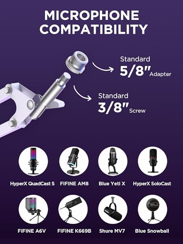 InnoGear Boom Arm Microphone Mic Stand for Blue Yeti HyperX QuadCast SoloCast Snowball Fifine Shure SM7B and Other Mic, White - color: White, style: Standard Mic Arm