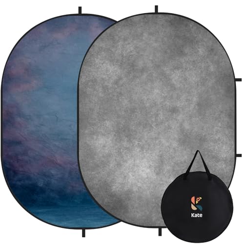 Kate Collapsible Backdrop for Photography Flower Blue and Black Portable Photo Backdrops Pop Up Background for Portrait, Live Streaming, 5x6.5ft