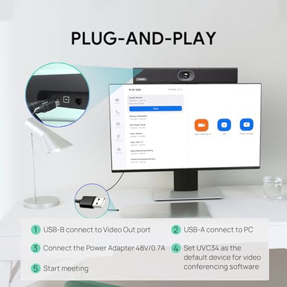 Yealink UVC34 4K Conference Room Camera System 10 Microphone 8 MP All-in-One Video Conferencing System AI Auto Framing 120° Field of View Microsoft Teams Certified Webcam Zoom Rooms USB-A - color: UVC34