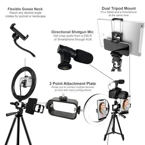 Acuvar Premium 9-Piece Vlogging Kit for iPhone, Android & Cameras – Wireless Microphone, Tripod Stand & LED Ring Light – YouTube, TikTok & Content Creator Bundle (Pro Kit) - size: Pro Kit