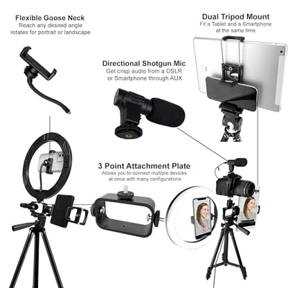 Acuvar Premium 9-Piece Vlogging Kit for iPhone, Android & Cameras – Wireless Microphone, Tripod Stand & LED Ring Light – YouTube, TikTok & Content Creator Bundle (Pro Kit) - size: Pro Kit