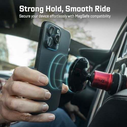 Mob Armor MobNetic Maxx MS - MagSafe Compatible Car Phone Mount w/ 90º Tilt, 360º Rotation & Durable Aluminum Build, Magnetic Holder for iPhone & Android Devices, USA Assembled - Red - color: Red