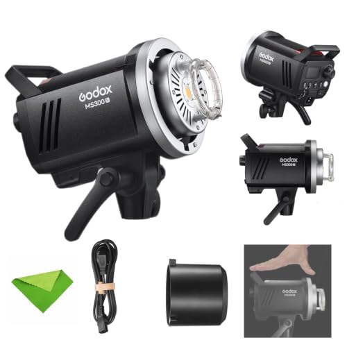 Godox MS300V 300Ws GN58 Compact Studio Strobe Flash Bowens Mount Monolight | LED Modeling Lamp, 2.4G Wireless, 0.1-1.8S Recycle Time, Flash Light for Studio,Portrait,Commerce Photography(MS300 Upgraded)