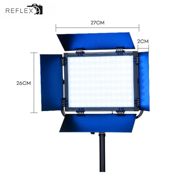 REFLEX CAMERA RGB LED Video Light Panel 3200K–5600K Bi-Color Dimmable with App & Remote Control – Studio Light for Photography, YouTube, Filmmaking, Adjustable Hue Saturation Barn Doors