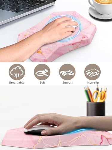 3-in-1 Ergonomic Keyboard Stand with Wrist Rest & Mouse Pad Set, Comfy Keyboard Riser Holder Soft Mousepad with Massage Design, Memory Foam and Non-Slip PU Base for Pain Relief, Pink Marble - color: Pink Marble