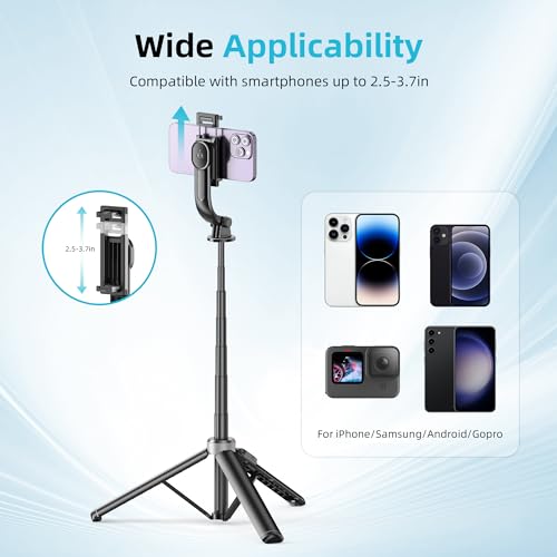 51" Selfie Stick Tripod, Extendable Cell Phone Stand with Remote, Aluminum Alloy Smartphone Travel Tripod Phone Stand for iPhone 15/14/13/12 Pro Max, Samsung, Huawei, GoPro - color: Black, size: 51in-Aluminum Pole
