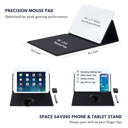 Note Tower Mouse Pad Whiteboard | Gaming Performance Mousepad with Dry Erase Glass Board for Desk | Manage to-Do Lists, Write Gaming Notes & Tactics | Desk Buddy Organizer for Office, School Supplies