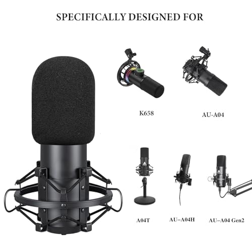 MAONO AU-A04 Windscreen, 2Pcs Mic Pop Filter & Foam Cover for AU-A04H/A04T/A04 Gen2 Microphones, Protective Windscreen (Black / 2 Pack)
