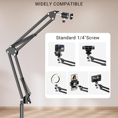 Floor Overhead Phone Mount, Phone Tripod Stand for Video Recording, Arm Holder Compatible with iPhone Camera with 1/4”Screw for Filming, Food Photograhy, Live Content Creation