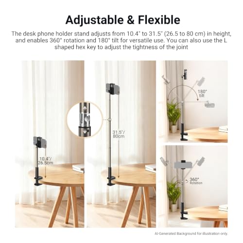 NEEWER Entry Level Version Phone Stand for Desk & Bed, 360° Adjustable Office Table Bedside Overhead Cell Phone Holder Mount Compatible with iPhone Samsung Android for Video Recording Filming, X6