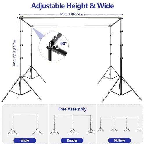 SLOW DOLPHIN Photo Studio Background Stand Support Kit Backdrop Stand, 40ft (Wide) x 8.5ft (Tall) Square Large Adjustable Backdrop Stand with Rotatable Connector, Carry Bag, Sand Bags Clamps.