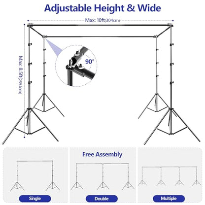 SLOW DOLPHIN Photo Studio Background Stand Support Kit Backdrop Stand, 40ft (Wide) x 8.5ft (Tall) Square Large Adjustable Backdrop Stand with Rotatable Connector, Carry Bag, Sand Bags Clamps.