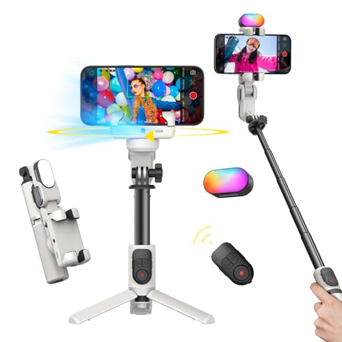 AOCHUAN Gimbal Stabilizer for iPhone, Sefie Stick Tripod with Auto Face Tracking for TIK Tok YouTube Video Recording, 4 in 1 Gimbal Stabilizer with 360° Rotation for iPhone/Andriod -M1 Pro White - color: White