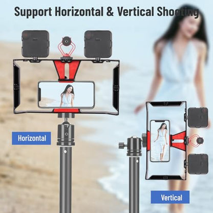 Professional Phone Shooting Rig Stabilizer, Aluminum Alloy Mobile Phone Handheld Rabbit Cage for Live Video & Portrait Recording, Universal Video Rig with Dual Handles, A