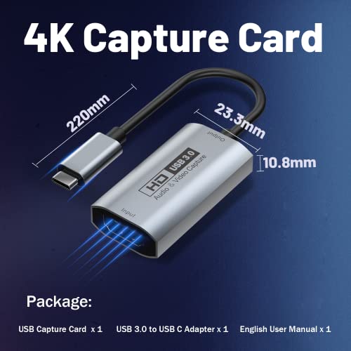 GUERMOK Video Capture Card, USB3.0 HDMI to USB-C Capture Device, Stream & Record at 2K@30FPS 1080P@60FPS, Compatible with iPad Mac OS Windows, Quest 3, OBS, Zoom, PS5/4, Switch, Xbox (Gray) - color: Gray