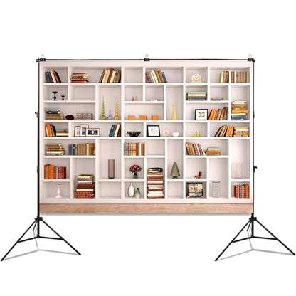 10x8ft Fabric White Bookshelf Backdrop Office Modern Meeting Room Library Home Office Zoom Virtual Photography Background Video Conference Zoom Photo Backdrop Studio Props - size: 10x8 FT
