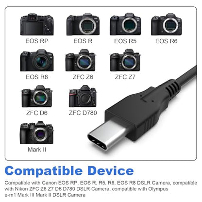 USB C 3.0 Cable Photo Transfer Cable Compatible with Canon EOS RP, EOS R, R5, R6, EOS R8, R50,R100 Camera for Nikon ZFC Z6 Z7 D6 D780, Compatible with Olympus E-M1 Mark III Mark Ⅱ Camera(3.3FT, Black)