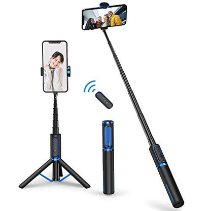 ATUMTEK Selfie Stick Tripod, 3-in-1 Extendable Aluminum Phone Tripod with Detachable Bluetooth Remote, Compatible with iPhone 17/16/15/14/13/12/11/11 Pro/XS Max/XR and Samsung Smartphones, Blue - color: Blue