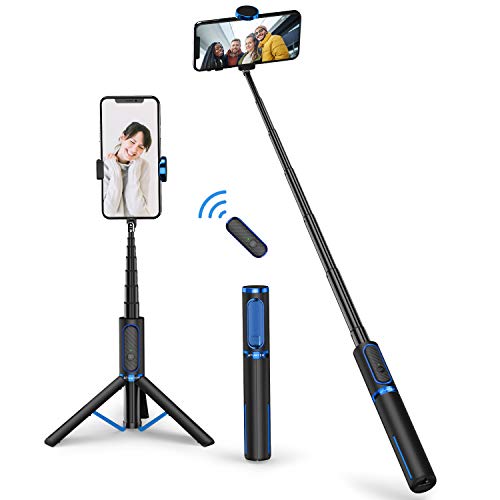 ATUMTEK Selfie Stick Tripod, 3-in-1 Extendable Aluminum Phone Tripod with Detachable Bluetooth Remote, Compatible with iPhone 17/16/15/14/13/12/11/11 Pro/XS Max/XR and Samsung Smartphones, Blue - color: Blue