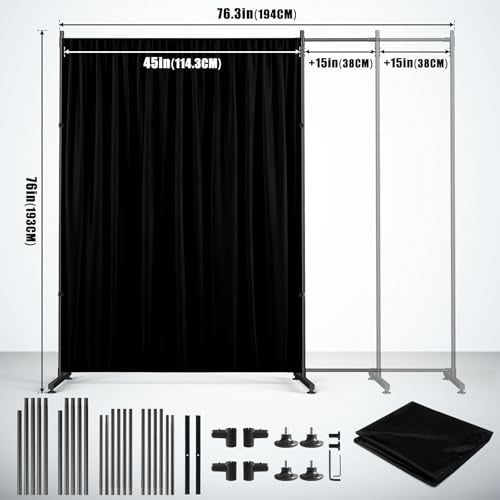 Black Photography Backgroud/Backdrop –Width Adjustable Thick & Opaque Fabric for Studio, Party, or Video Backdrop– Perfect for Single Panel Room Divider/Privacy Screen (Black, 6FT X 6FT) - color: Black