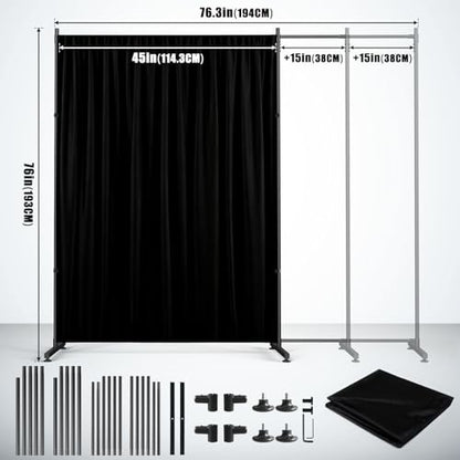 Black Photography Backgroud/Backdrop –Width Adjustable Thick & Opaque Fabric for Studio, Party, or Video Backdrop– Perfect for Single Panel Room Divider/Privacy Screen (Black, 6FT X 6FT) - color: Black