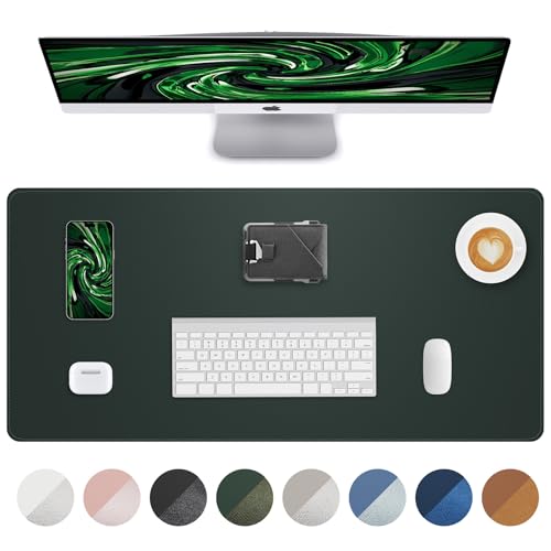 Leather Desk Pad Protector, Large Mouse Pad and Non-Slip Mat, Waterproof PU Leather Blotter Mat for Office and Home (Dark Green, 36" x 17") - color: Dark Green, size: 36" x 17"