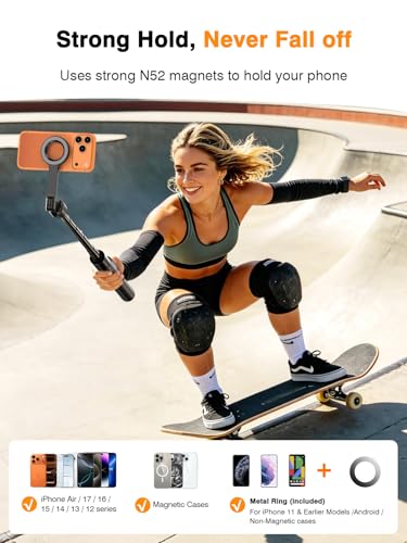 for Mag Safe Tripod for iPhone, 360° Angle for Front & Rear Shooting, 65” Selfie Stick for iPhone Android with Remote & Metal Ring,Magnetic Tripod Stand for Video Recording Travel Vlog Live Streaming