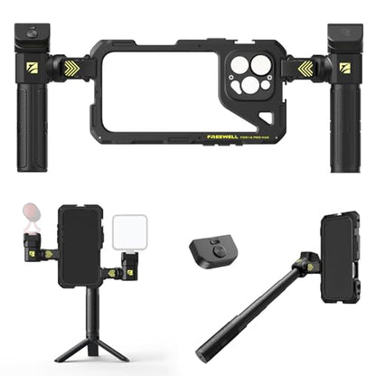 Freewell Genius Rig Cage for iPhone 16 Pro Max - Tool-Free Setup, Multifunctional Tripod and Monopod Handles, Bluetooth Remote - style: 16 Pro Max