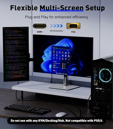 HDMI to VGA Adapter Cable 3FT [Metal Case, Nylon Cable] 1080P@60Hz HDMI Male to VGA Male Uni-Directional Braided Cord for Computer, Laptop, Monitor, Roku, Xbox, Graphics Card More - size: 3FT