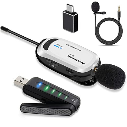 Alvoxcon Wireless Lapel Microphone for Computer, USB lavalier Mic System for MacBook, Android, PC, Laptop, Speaker, Zoom Meeting, Teacher Podcasting, Vlog, YouTube, Conference, Vocal Recording,