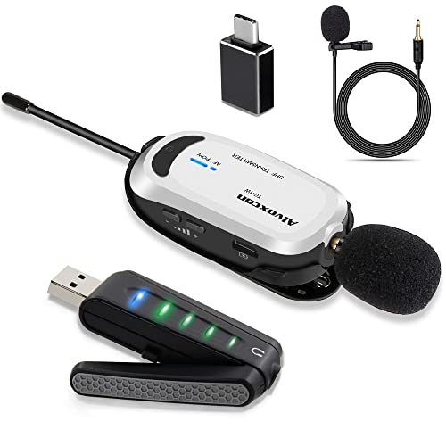 Alvoxcon Wireless Lapel Microphone for Computer, USB lavalier Mic System for MacBook, Android, PC, Laptop, Speaker, Zoom Meeting, Teacher Podcasting, Vlog, YouTube, Conference, Vocal Recording,