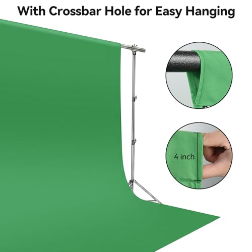 UTEBIT 5x6.5 ft Green Screen Backdrop, Thickened Photography Chroma Key Greenscreen Background, Polyester Fabric Cloth Sheet for Photoshoot, Video Zoom Meeting, Live Streaming, 150Gram (Backdrop only)