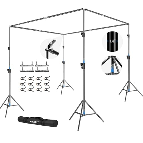 EMART Back Drop Adjustable Stand,10X10X10ft Square Backdrop Stand Heavy Duty Photography Background Support System Kit with 300° Rotatable Connector and 12 Spring Clamp for Party,Wedding,Photo Studio - size: 10×10×10ft(Square）