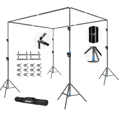EMART Back Drop Adjustable Stand,10X10X10ft Square Backdrop Stand Heavy Duty Photography Background Support System Kit with 300° Rotatable Connector and 12 Spring Clamp for Party,Wedding,Photo Studio - size: 10×10×10ft(Square）