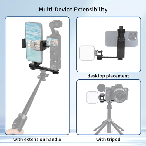 UTEBIT Pocket 3 Phone Holder Mount, Pocket 3 Accessories Cell Phone Mount with 1/4" Threads Screw and Extension Rod Compatible with DJI Osmo Pocket 3, Cold Shoe Used Tripod Selfie Stick, Black