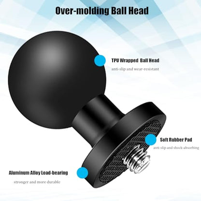 2PC Aluminum Alloy 1" Ball Mount Adapter with 1/4"-20 Threaded Stud for Insta360 One X3, X2, X, R, RS, GoPro, DJI OSMO Action Camera ,Compatible with RAM Ball Head Mounts B Size Double Socket Arm