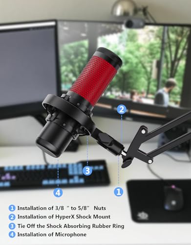 [2026 Upgrade] Microphone Shock Mount for HyperX QuadCast with 3/8" or 1/4" Screw Adapter, Works with HyperX QuadCast Microphone Stand & Boom Arm Durable Replacement Accessory for Mic - size: HyperX QuadCast Shock Mount