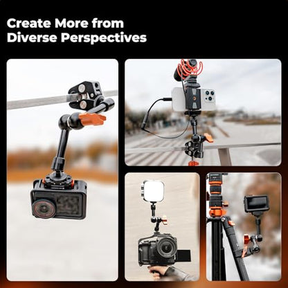 K&F CONCEPT 6" Magic Arm Clamp with Super Clamp, 360°Ballhead Articulating Mini Arm for Monitor, LED Light, Webcam, Action Camera - size: 6 Inch with Clamp