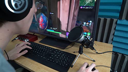 Rockville RTMS21 Desktop Tripod Microphone Stand, Adjustable Shock Mount, Double Nylon Pop Filter, Durable Lightweight Design, for Twitch Streaming and Podcasting