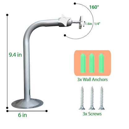 1PCS Aluminum Alloy Bent Tube 9.4IN Camera Mount for eufyCam 2C/2C Pro, 3C/S300, Adjustable Wall Mount Brackets Indoor/Outdoor - size: 9.4 inch 1PCS