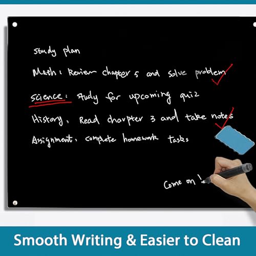 Magnetic Blackboard 48“ x 36” Black Glass Dry-Erase Board Wall-Mounted Frameless Whiteboard Bulletin Board Suitable for Offices, Schools, and Homes(Black) - size: 36"W x 48"H