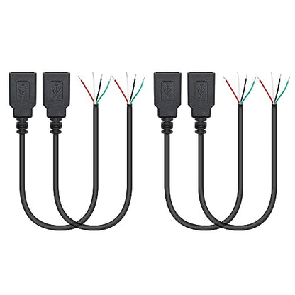 4Pcs Short USB A Female to 4 Pin Bare Wire 11inch, USB 5V/2A 4 Pin Pigtail Open End Power and Data Cable, for Equipment Installed or Replacement Repair DIY Cable - style: USB A Female - 4Pcs