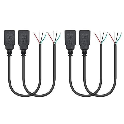 4Pcs Short USB A Female to 4 Pin Bare Wire 11inch, USB 5V/2A 4 Pin Pigtail Open End Power and Data Cable, for Equipment Installed or Replacement Repair DIY Cable - style: USB A Female - 4Pcs