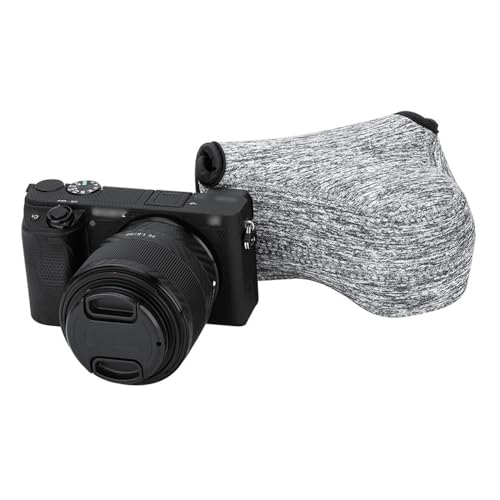 KIWIFOTOS Neoprene Camera Sleeve for Fuji X-T30 III A6600+18-55mm Lens | 6mm thick Neoprene Pouch for fits Camera≤4.9x2.9x5". Scratch-resistant. Touch-fastening flap. without strap - color: Camera Sleeve Gray