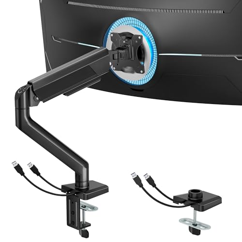 ARES WING Heavy Duty Single Monitor Arm - Fully Adjustable Monitor Mount for 17"-40" Ultrawide Screens up to 26.4 lbs with Clamp/Grommet Desk Mount and USB A/C, 75/100 Vesa Mount, Black - color: Black, style: With USB