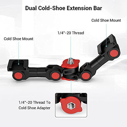Dual Cold Shoe Mount by SmallRig, Extension Bar Universal Cold Shoe Adapter with 1/4" Thread Holes, for Microphone,Led Video Light, Audio Recorder Monitors-3483B